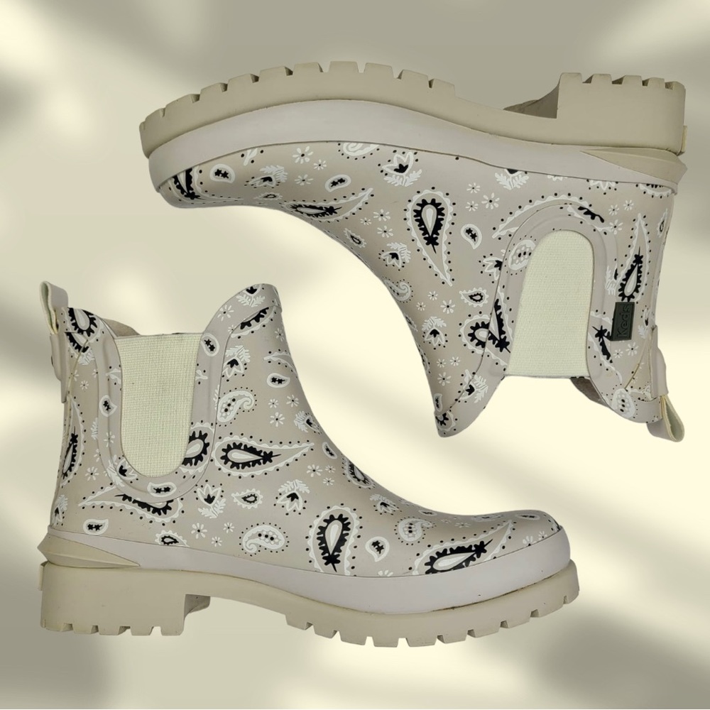 Keds Rowan Beige Bandana Print Short Rain Boots